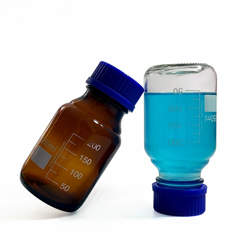 Frascos De Reagente De Vidro Para Utensílios De Laboratório, Tampa De Rosca Azul, Garrafas Químicas, Recipientes Recarregáveis, Suprimentos Médicos, 25ml-1000ml