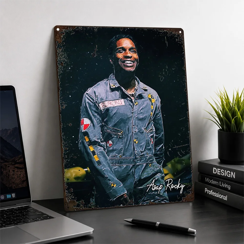 ASAP Rocky Denim Jacket Portrait Aluminum Poster Painterly Wall Art For Listening Room Personalized Metal Sign Music Fan Gift
