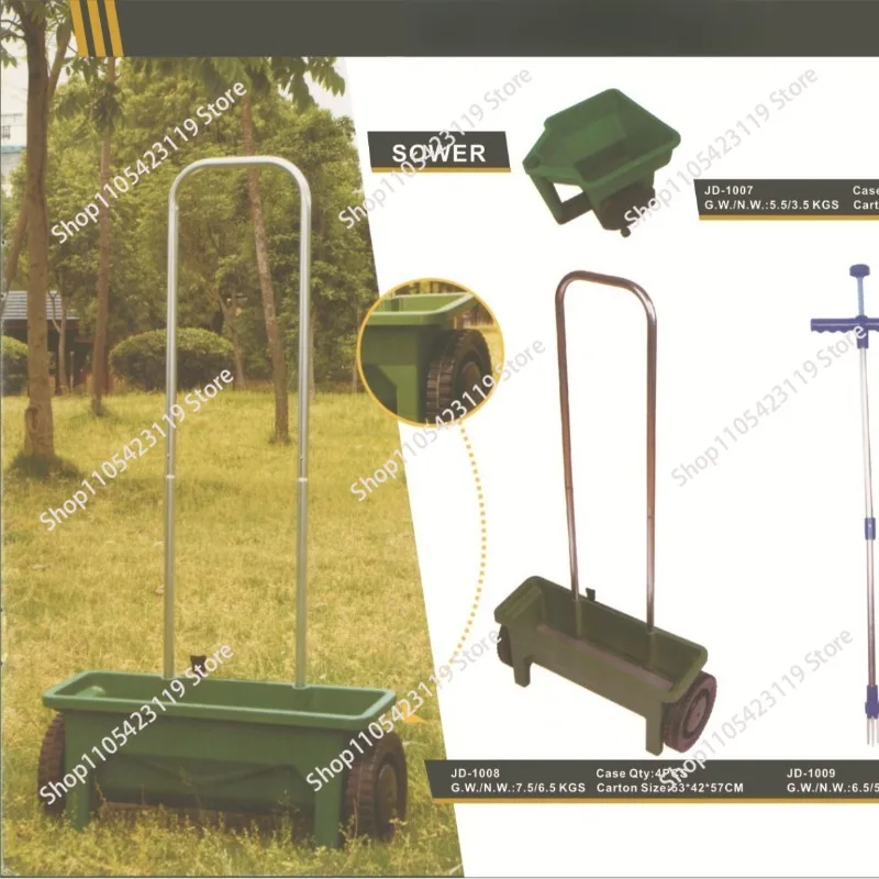 12L Large Seeder Hand-Push Fertilizer and Seeder with Snow-Melting Salt Manual Seeder Enlarged Moving Wheels