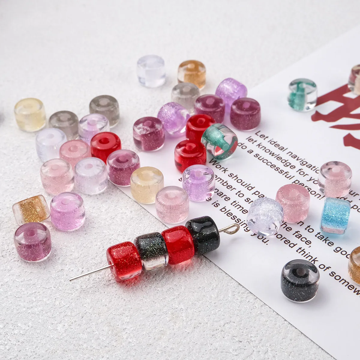 6*8mm 300pcs Glitter Mini Barrel Geometry Bling Resin Plastic Beads Fit Girls Necklace Earring Phone Chain Ornament Accessories