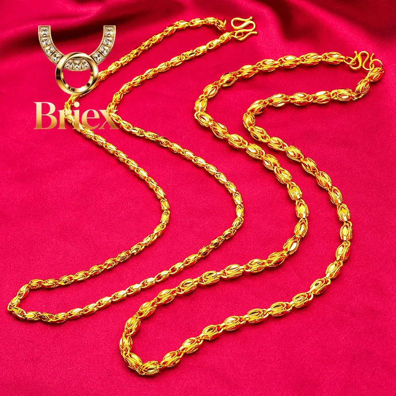 

Briex Jewelry AU999 24K Gold Men's Olive Chain - Polished Body + Carving Ridge Contrast, 4/5/6mm Options, Negotiation Full Glamo