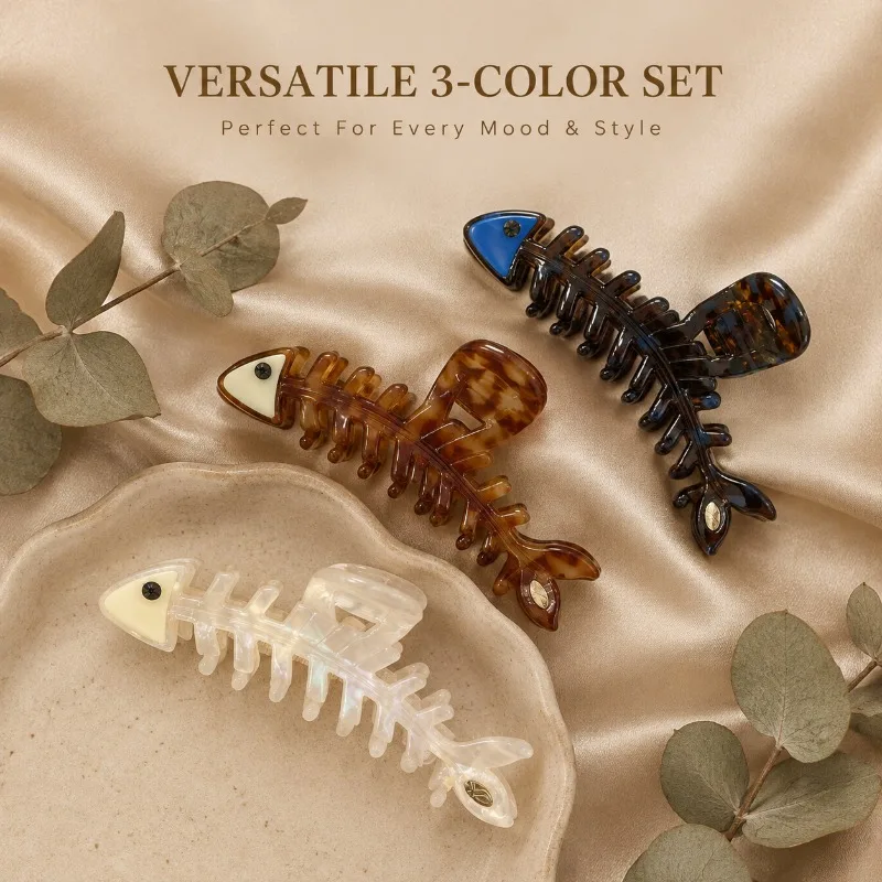 Fish Bone Shape Hair Claw Clip Women Vintage Large Hair Cute Unique Shark Claw Hair Clip Thick Hair Daily Hairstyle Accessory