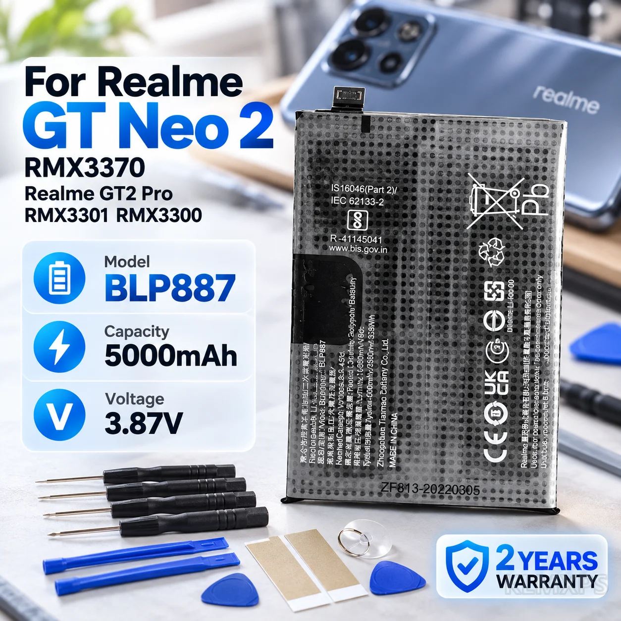 Mobile Phone Replacement Battery BLP887 5000mAh For Oppo Realme GT Neo 2 Neo2 RMX3370 GT2 Pro RMX3301 RMX3300 Repair Part