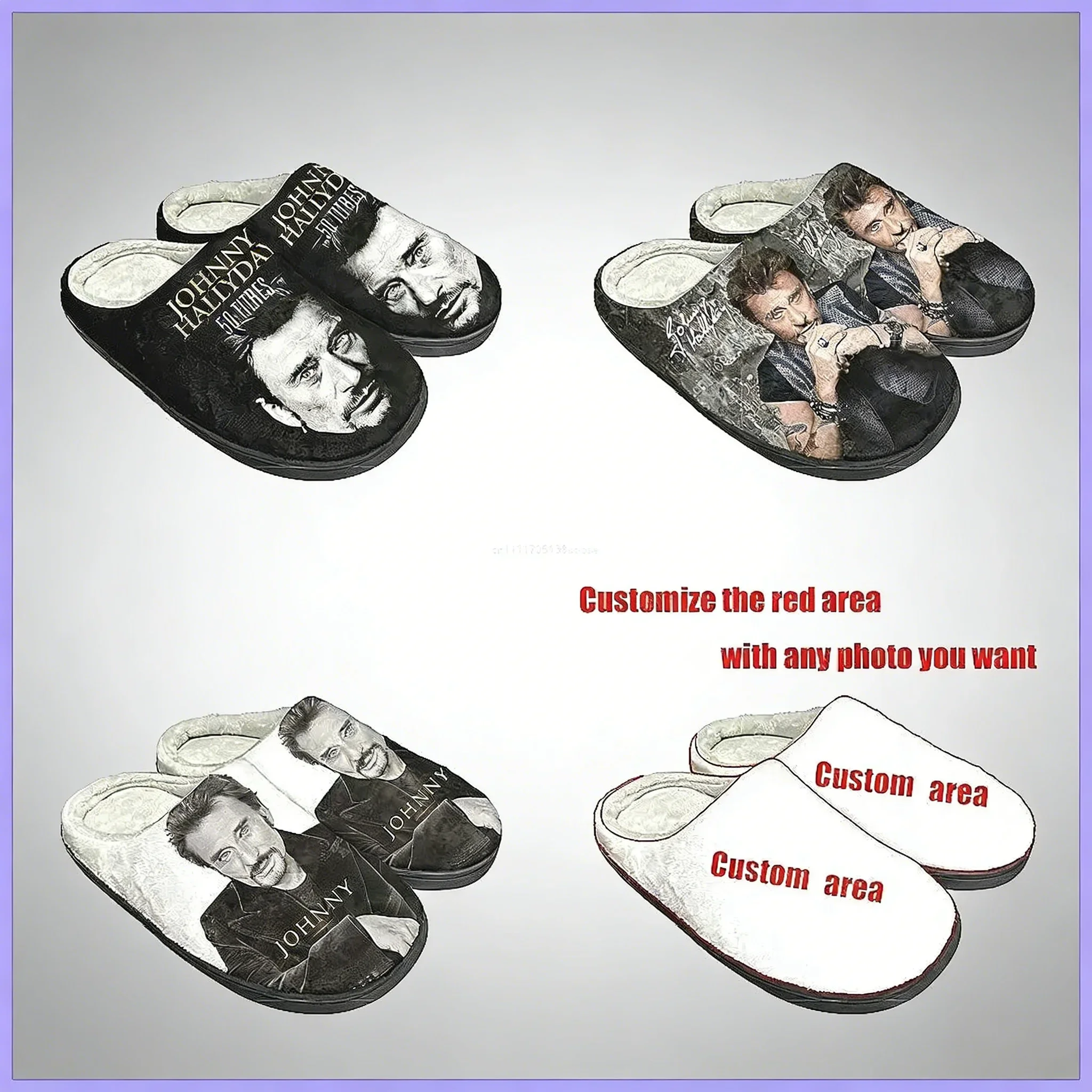 

Johnny Hallyday 3D Print Slippers Custom Rock Singer Plush Cotton Non-Slip Indoor Shoes