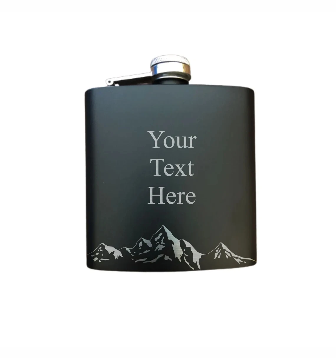 Personalized Mountain Range Engraved Steel Flask - Custom Text - Outdoors, Drinking Gift