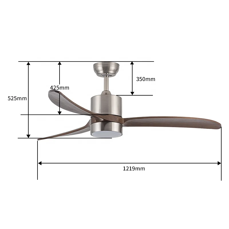 Modern 52-Inch 3 Solid Wood Blades DC Motor Ceiling Fan Light Remote Control LED Lighting 6-Speed Fan for Living Room Dining