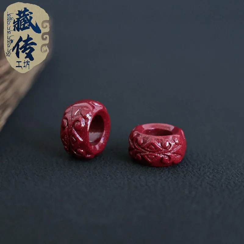 Cinnabar Pattern Spacer Bead Wheel Ring Wenwan Bracelet Mala DIY Accessory Handheld Prayer Beads Collectible Gift for Men Women