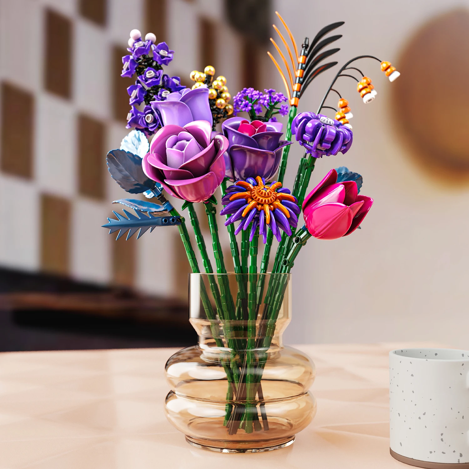 Set De Construcción De Flores JAWUZ De 88 Piezas, Tulipanes Morados, Decoración Floral Para El Hogar, Regalo Para El Día De La Madre O San Valentín