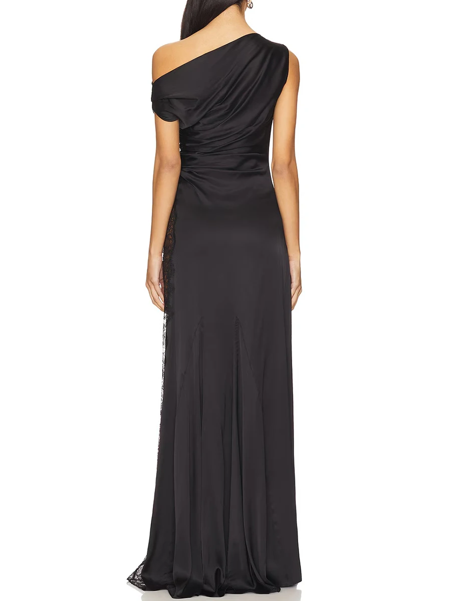 TWOTWINSTYLE الصلبة شير تقسم الدانتيل مثير فساتين طويلة للنساء قطري طوق بلا أكمام المرقعة فستان محكم الإناث جديد #3