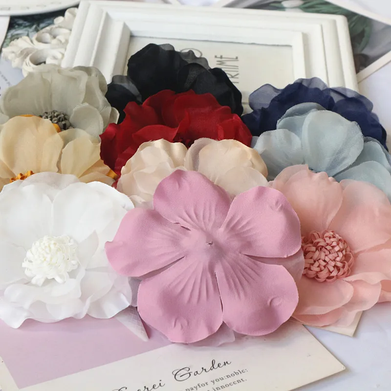 10PCS/Lot 10CM Large Handmade Chiffon Fabric Artificial Flower For Wedding Dress Clothing Hats Headdress Decoration DIY