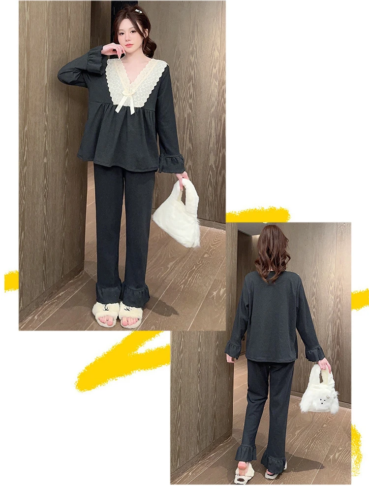 5XL Pigiama di velluto di grandi dimensioni Donna Coreano Dolce Indumenti da notte Primavera a maniche lunghe Abiti per la casa Pigiama allentato Può essere indossato all'esterno