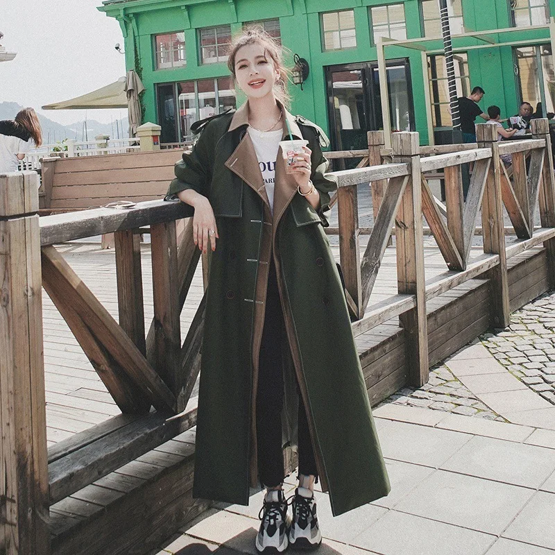 

Korean Elegant Spring Long Trench Coat Women 2023 New Color Lapel Double Breasted Fashion Windbreaker Cloak Female Overcoat Belt