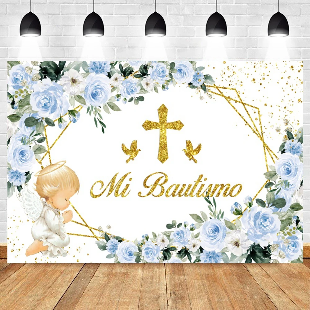 Boy Girl First Communion Backdrop Decor Gold Cross Grail God Bless Photography Background Studio Baptism Christening Banner Prop