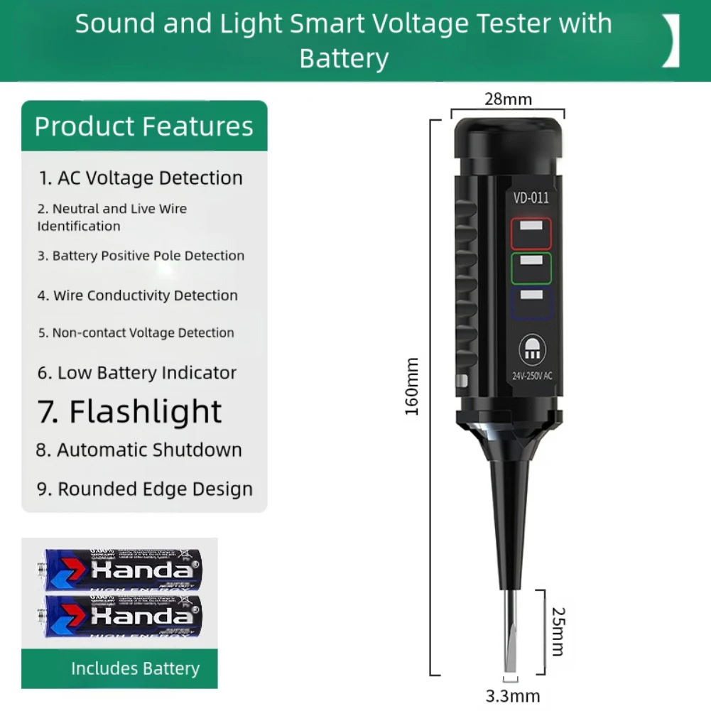 Бесконтактная ручка для обнаружения напряжения переменного тока 24 250 В со светодиодным индикатором для устранения и ремонта программ электрической системы