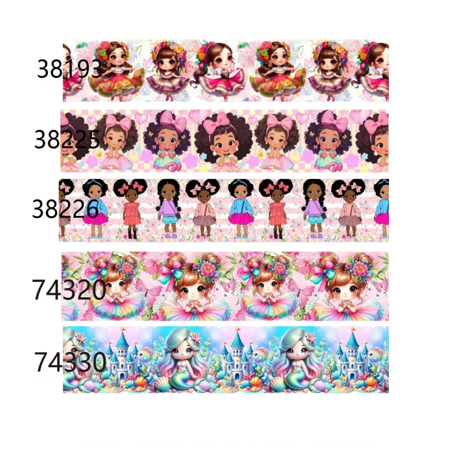 

5Yards Black Women Girl Cartoon Grosgrain Ribbon for Hairbows DIY Sewing Craft Accessories