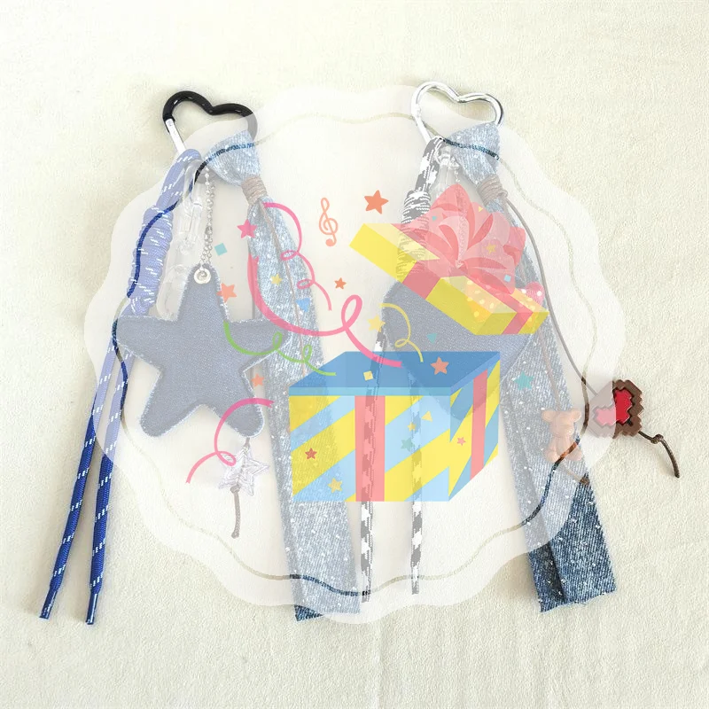 Creative Denim Style Heart-shaped Five-pointed Star Woven Lanyard Keychain Pendant Trendy And Cool InS-style Bag Pendant