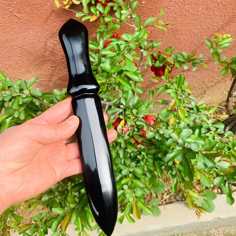 

Large Natural Black Obsidian Athame Knife Witchcraft Gifts Volcanic Glass Quartz Crystal Ceremony Dagger Sword Protection Amulet