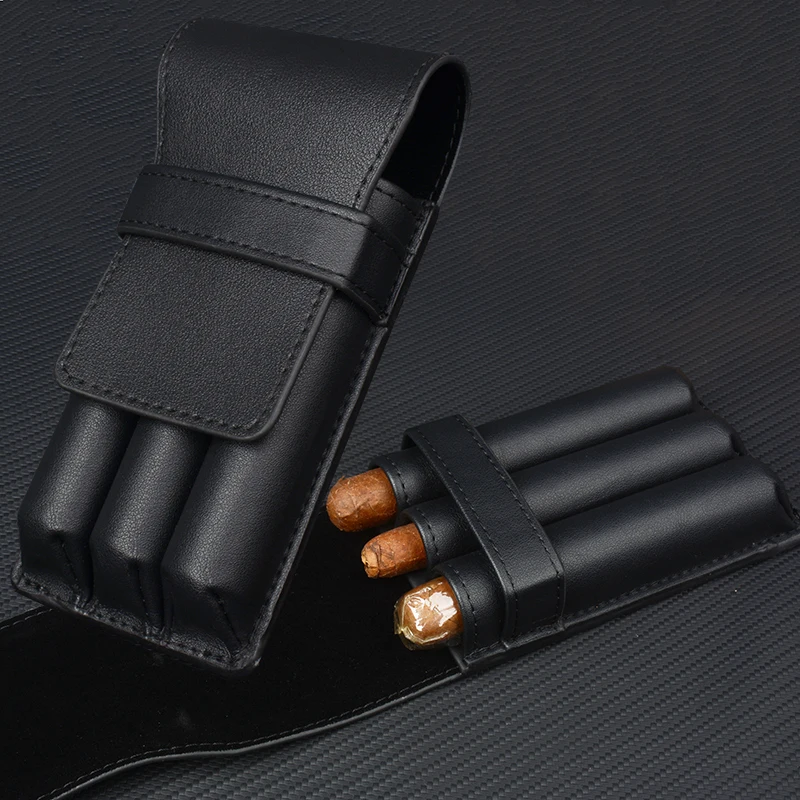 PU Leather Cigar Case New Style Travel Case 3 Tubes Mini Humidor Smoking Accessories for Cuban 5
