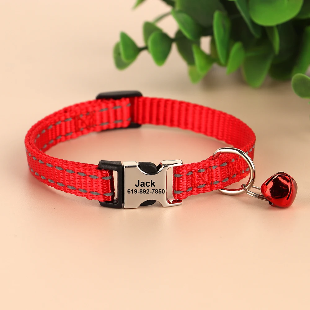 Personalisiertes Katzenhalsband, verstellbare Halsbänder für kleine Hunde und Kätzchen, kostenlose individuelle ID-Namenshalsbänder für Haustiere, Anti-Verlust-Halsbänder für Katzen – Detail 36