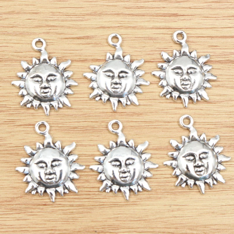 15pcs 21x17mm Antique Silver Plated Gold Bronze Flower Sun Handmade Charms Pendant DIY Jewelry Findings for bracelet necklace