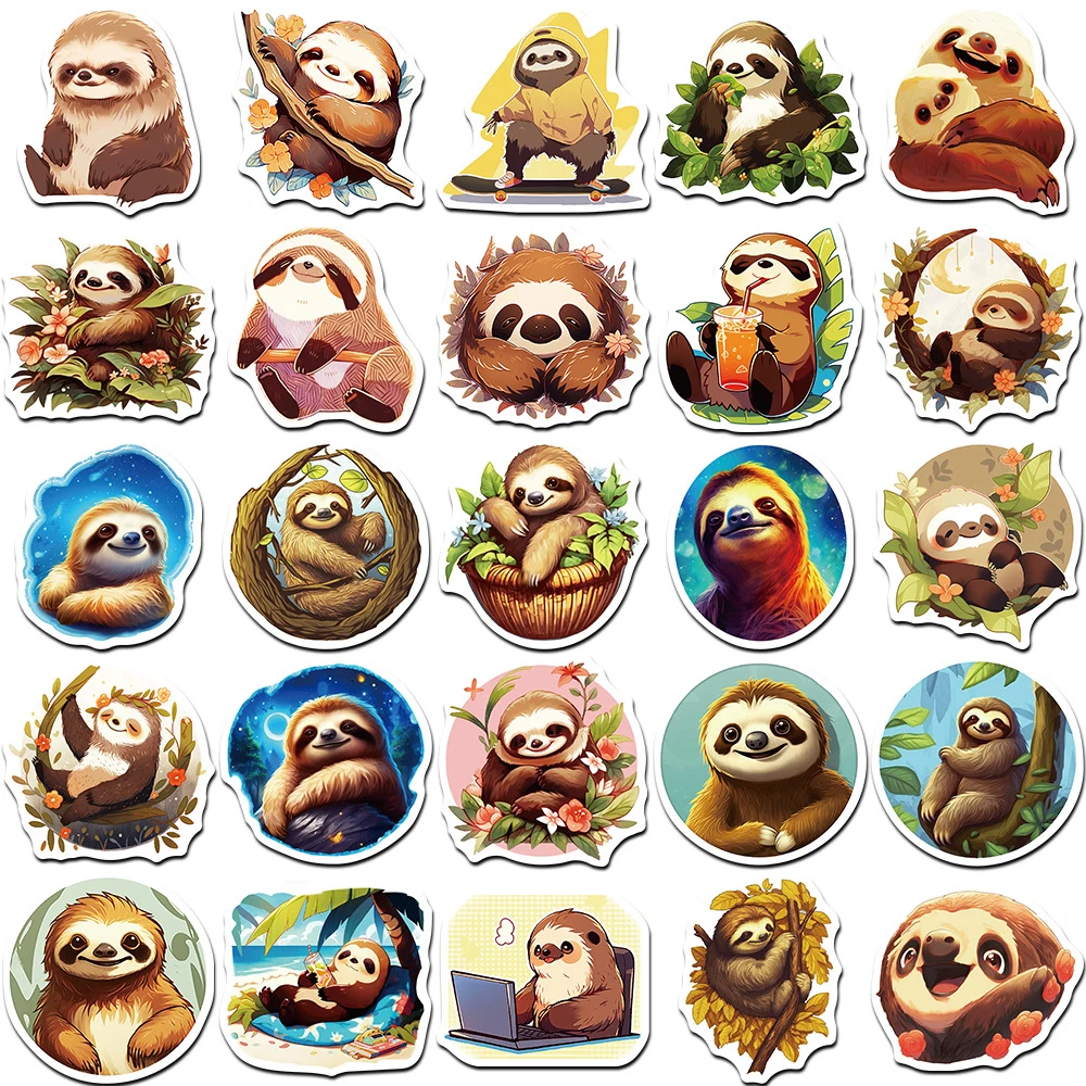 10/30/50PCS Kawaii Animal Sloths Cartoon Stickers Decals Notebook Laptop Phone Suitcase Decoration Sticker Kids Classic Toys