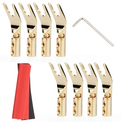 Y Spade Connector Plug Rhodium/Gold/Silver Plated Solid Copper Screw Locked Y Plug Fork Loudspeaker Audio Cable Terminal