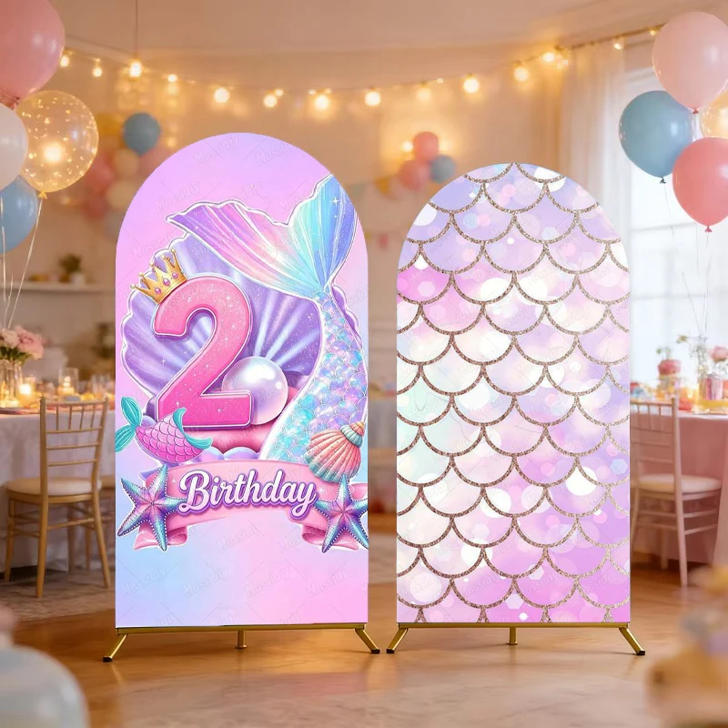 Meerjungfrauen-Thema Mädchen Geburtstag Bogenhintergrund Fotografie-Kulisse Quallen Muschel Korallen Party Deko Porträt Fotohintergrund