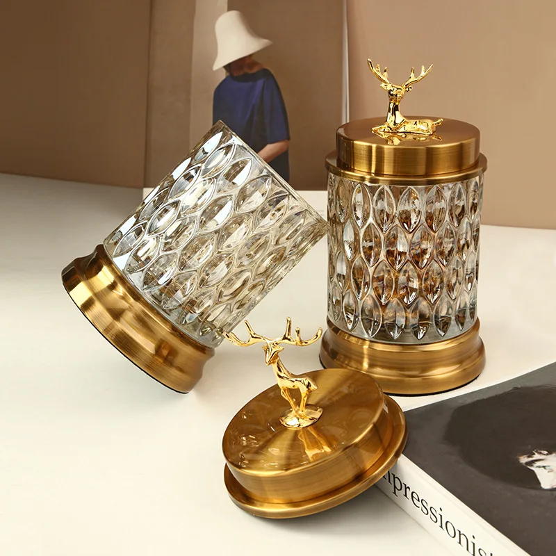 Nordic Gold Silver Glass Storage Jars with Cover Spices Candy Jar Jewelry Box Coffee Can Kitchen Organizer