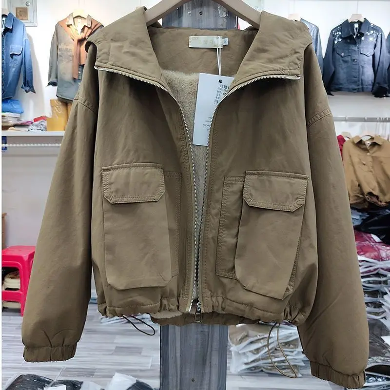 

Short Hooded Parker Cotton Jacket For Women In Winter 2025 New Workwear Casual And Plush Thick Cotton Jacket