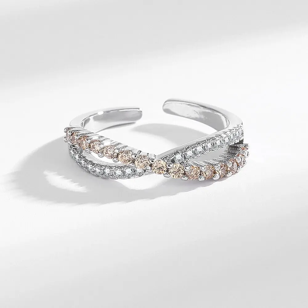 

925 Sterling Silver Fashion Niche Design Sense Delicate Cross Zircon Ring Birthday Party Anniversary Gift