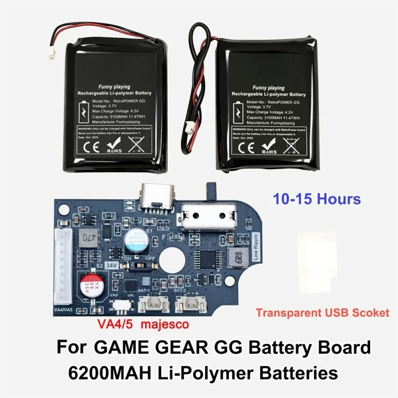 For SEGA Game Gear GG VA0/1/2 VA4/5 Console 6200mAh High Capacity Li-ion Battery Power Board