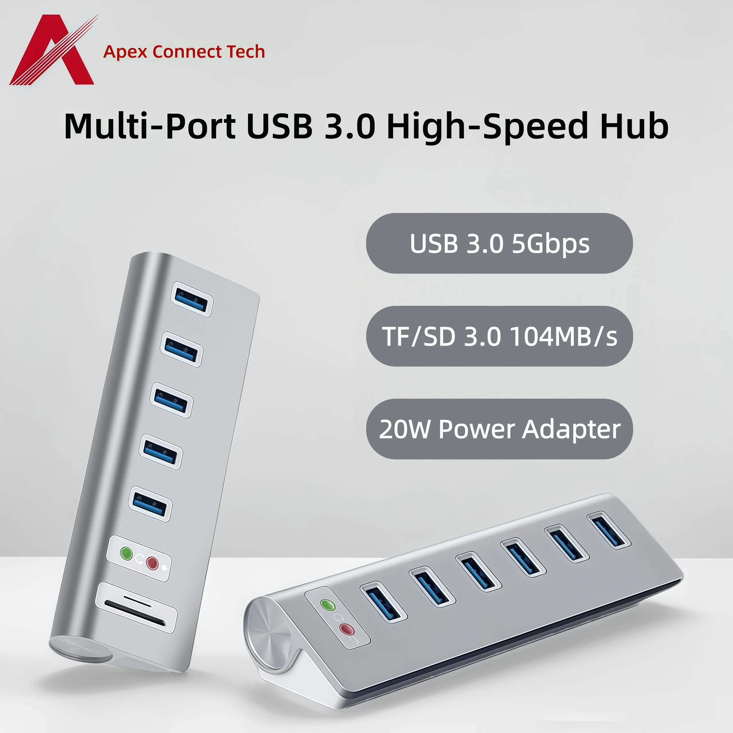 

USB Hub 3.0 High Speed Multiport with Power Supply TF SD Card Reader Audio Jack USB Multiple Port Splitter Adapter Extension
