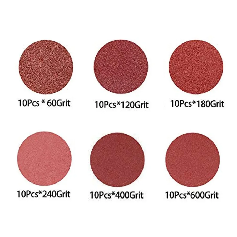 

60 шт. 5-дюймовый шлифовальный диск с 8 отверстиями; 60 120 180 240 400 600 зернистость наждачная бумага для произвольной орбитальной шлифовальной машины; Наждачная бумага