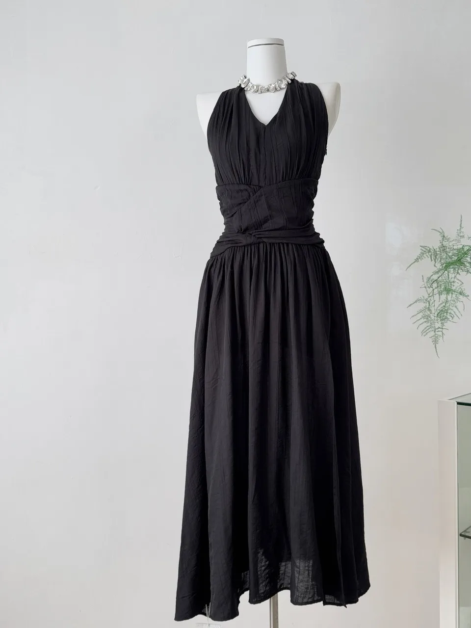 Ele Gefaltete Taille Svel V-Ne Dr Damen Hängender Ne Bla Dr Schlankmachender langer Rock Polyesterfaser Pendeln