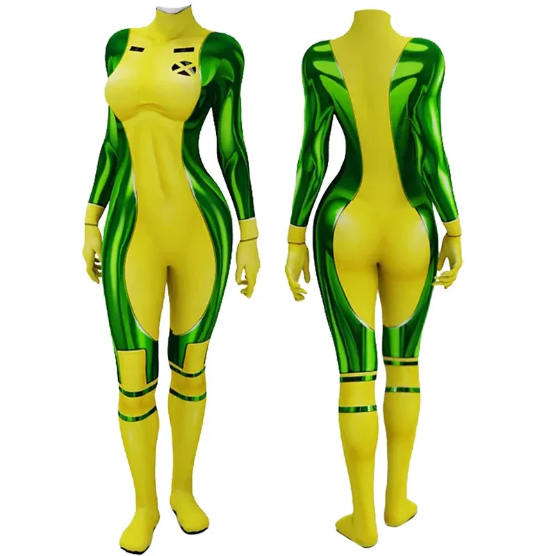 

CyX-Men 97 Rogue Cosplay Costume Superhero Bodysuit Woman Girl Anna Marie Catsuit Printed Spandex Zentai Outfit Halloween Costum