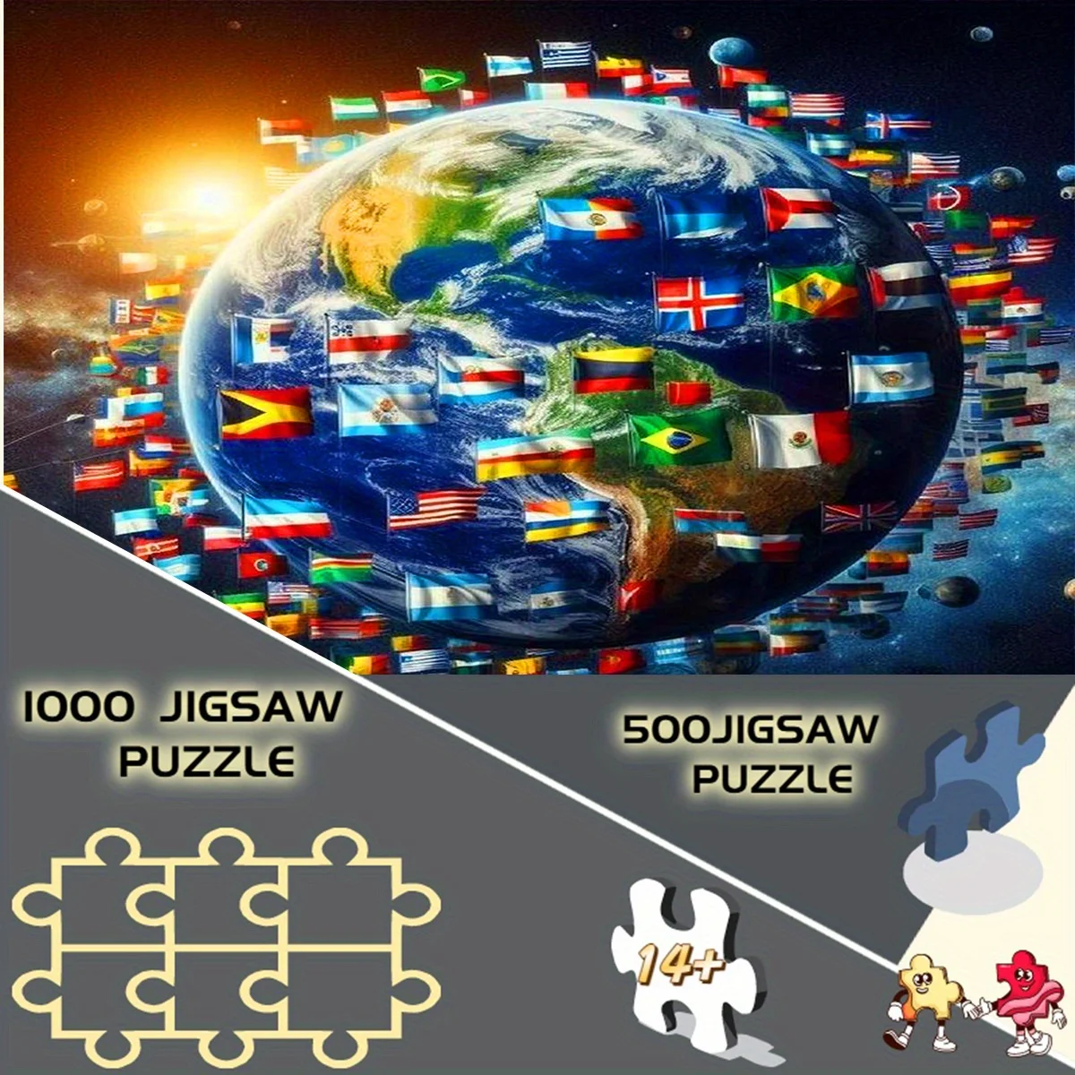 500 Stück/1000 Stück DIY-Papierpuzzle: Weltflaggen um den Globus – perfekt für Heimdekoration, Geschenk, Weihnachten, Neujahr