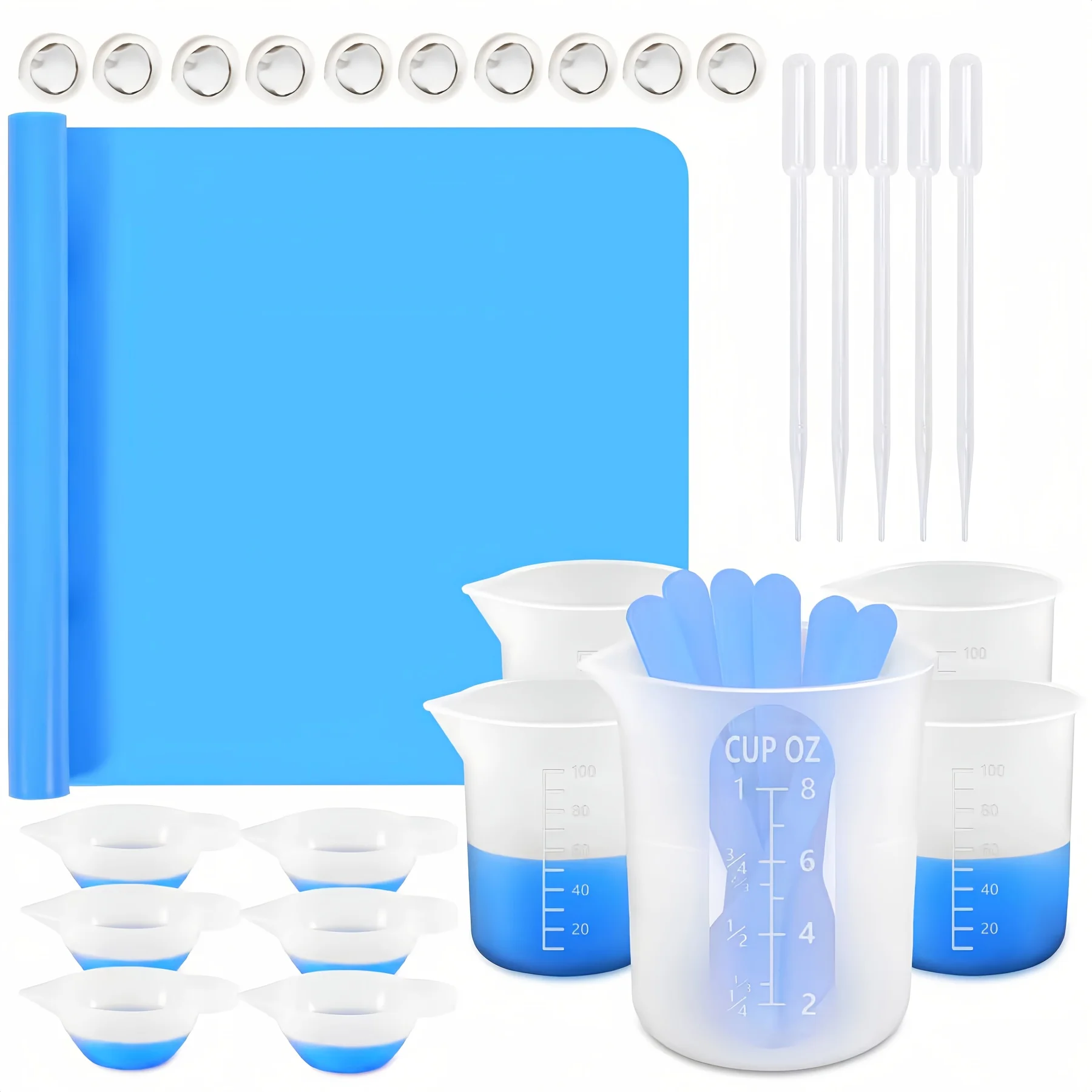 Epoxy Resin DIY Craft Tools Set Silicone Mixing Cups 250ml100ml 15ml StirRods Pipettes Finger ProtectiveCovers 40*30cm Silicone