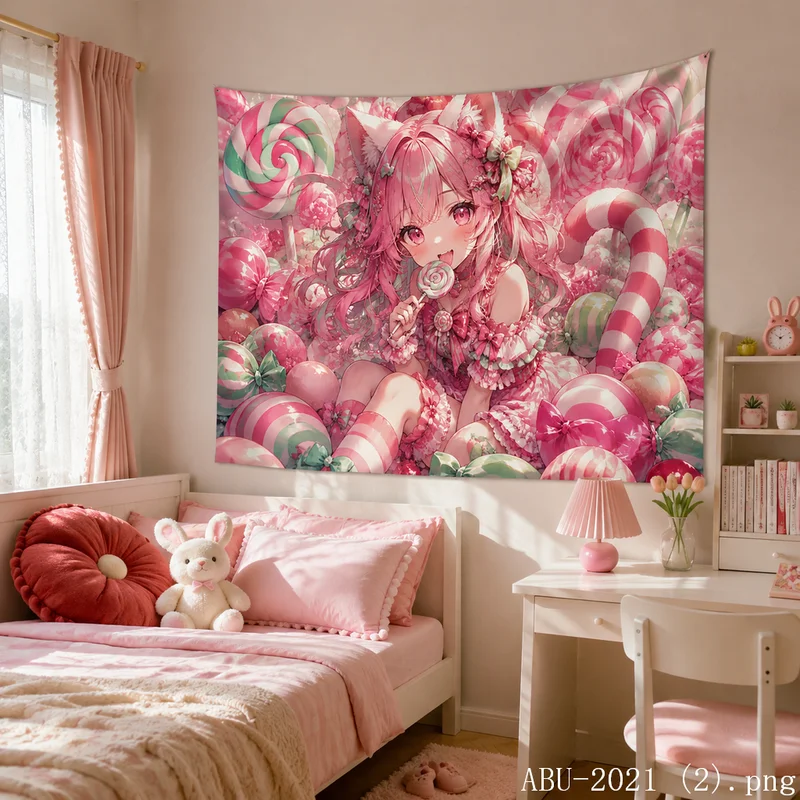 VIKAMA Sweet Anime Girl Tapestry Kawaii Style Wall Hanging Girl Bedroom Dorm Makeup Room Photo Backdrop Decor Cloth