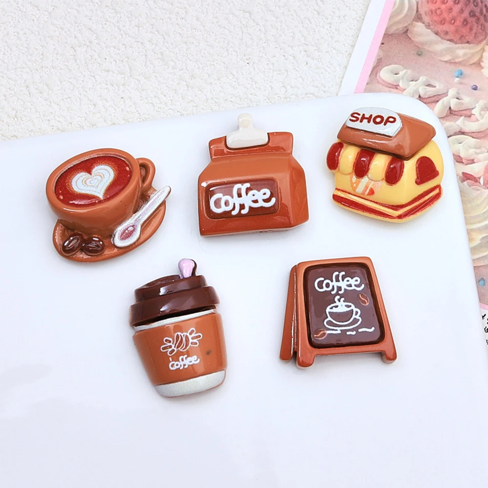 10PCS Shiny Cartoon Coffee Series Resin Flatback Cabochons For Hairpin Scrapbooking DIY Jewelry Craft Decoration Accessories