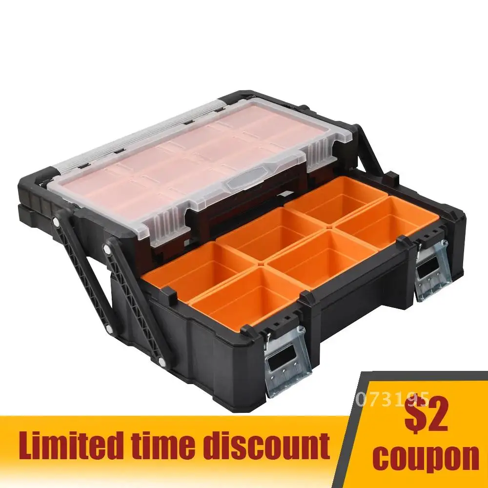 Portable Tool Box 2-layer Large Tool box Plastic Tool Organizer Parts Hardware Screws Storage Tool Box arrangement Box Tool Box