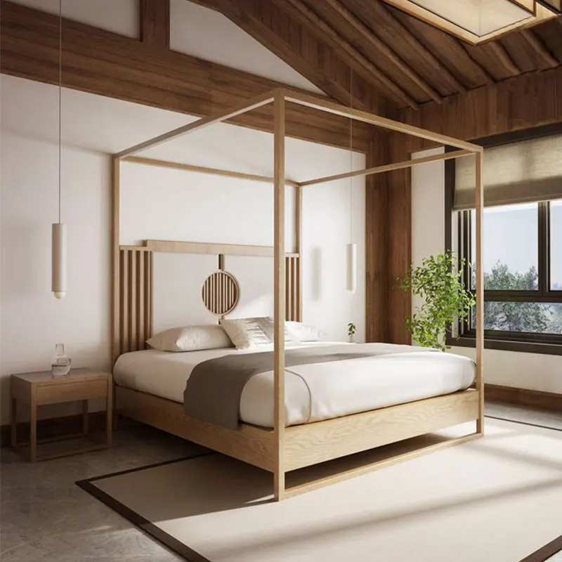 Modern Simple Zen Homestay Hotel Ash Wood Log Color Master Bedroom Furniture Guest