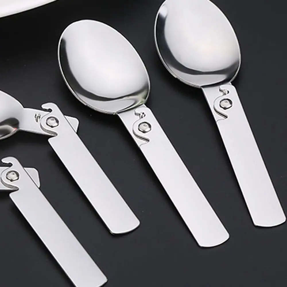 Stainless Steel Folding Spoon Portable Travel Tableware Soup Spoon Ice Cream Dessert Spoon Coffee Tea Spoon Kitchen Tool