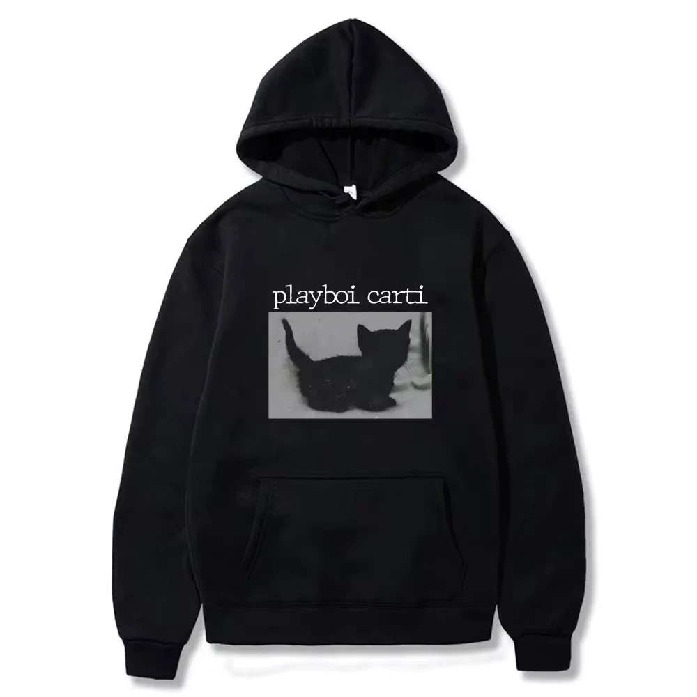 Playboi Carti Oversize Hip Hop Hoodie Cute Cat Print Hoodies Cotton Sweatshirt Fashion Mens Tops Women Winter Streetwear Clothes