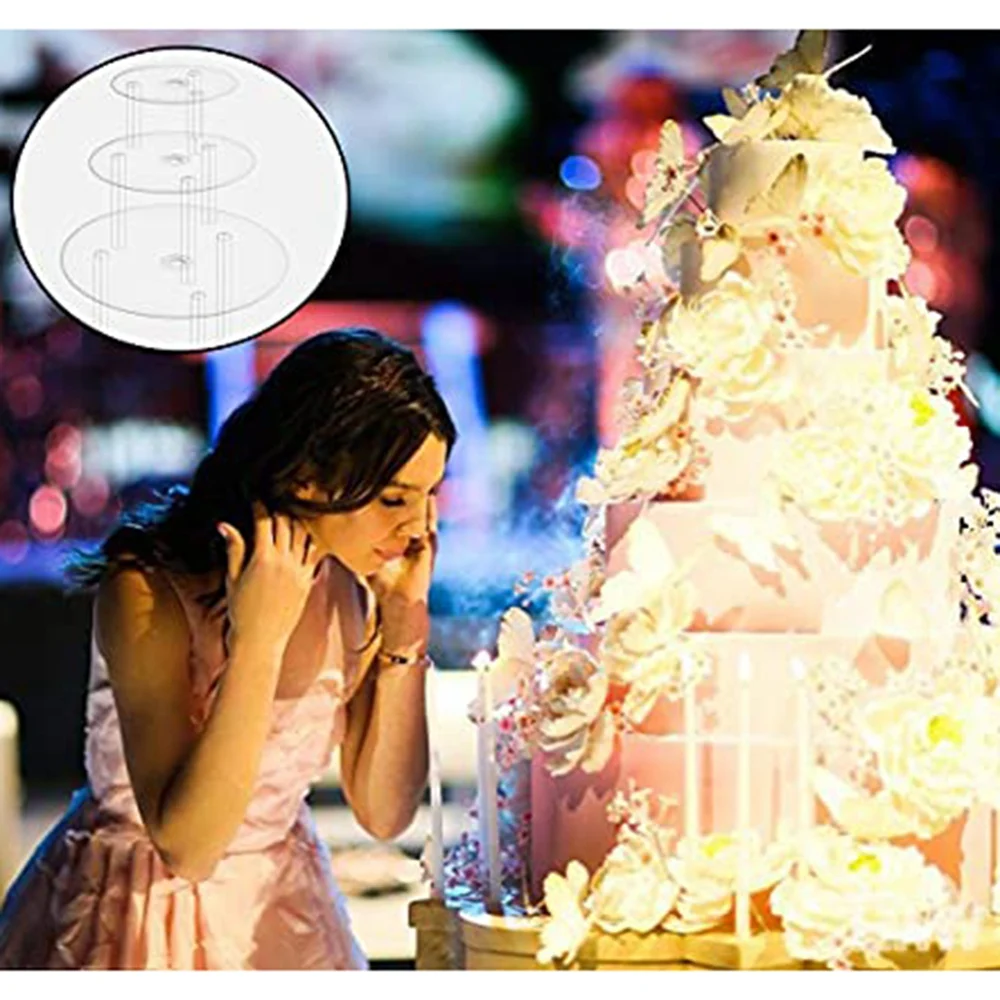A93E-Cake Plate,5 Cake Stand, Cake Base (9/12/16/20/20 Cm) With 15 Dowel Rods, Reusable For Tiered Stacked Cakes, For Wedding