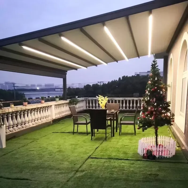 Amas Motorized Electric Canopy Aluminum Retractable Roof Waterproof PVC Pergola Automatic Patio Sun Shade Awning for Backyard