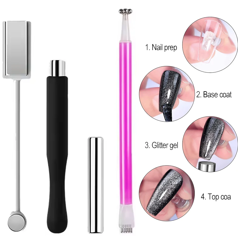 

4PCS/Set Multi Functional Nail Art Magnet Stone Pattern Absorbing Nail Gel Crystal Magnetic Bar Major Nail Enhancement Tool Set