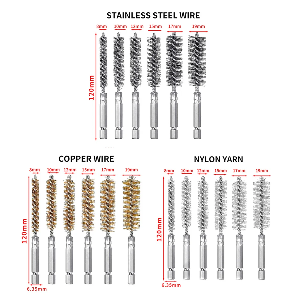 Steel Bore Wire Brush Set Twisted Wire Stainless Steel Cleaning Brush 1/4 Inch Hex Shank for Power Drill Impact Driver Washing