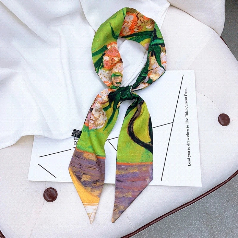 

Роскошная лента премиум-класса, картина маслом, шелковый шарф, завязанная сумка, лента, повязка на голову, длинный стример, шелковый шарф в стиле ретро