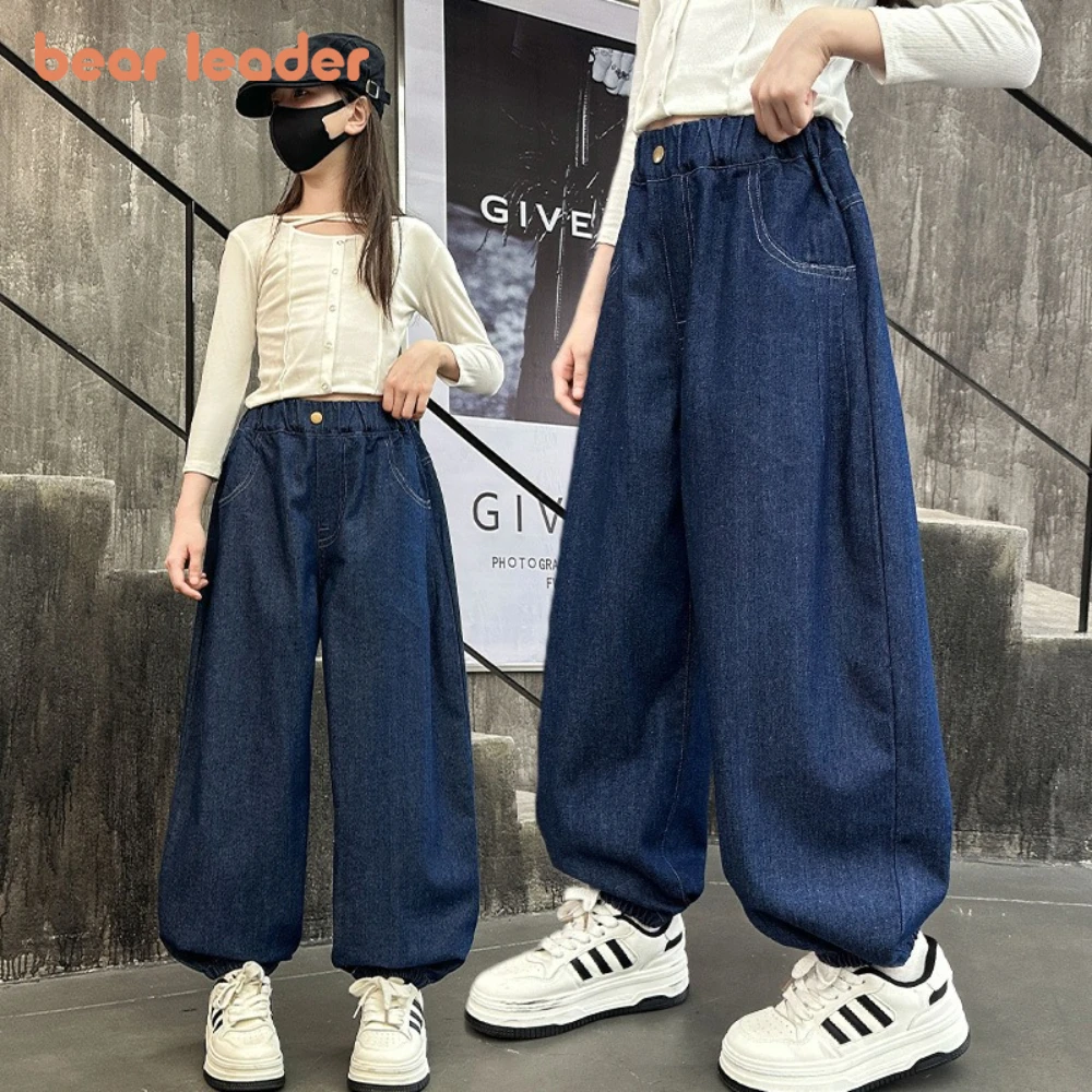 

Bear Leader Teenage Girls' Clothing 5-15 Years Old Fashionable Children's Jeans Korean Version Outdoor Lantern Pants Solid Color
