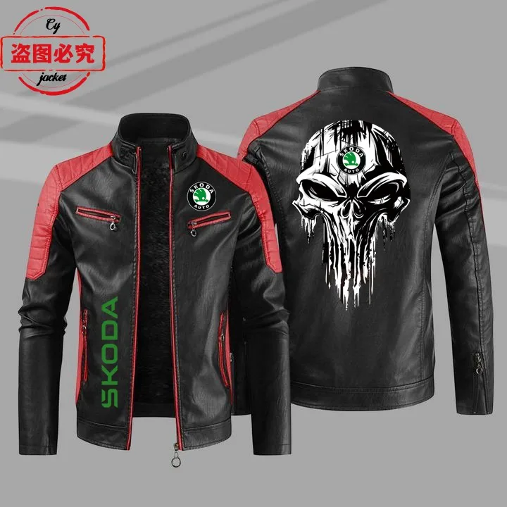 

WRC rally Skoda racing car logo pu leather jacket windproof autumn and winter men's skoda car logo jacket